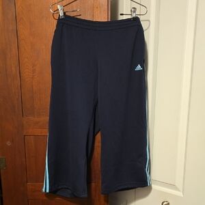 Adidas Women's Dark Blue Joggers with Light Blue Stripes